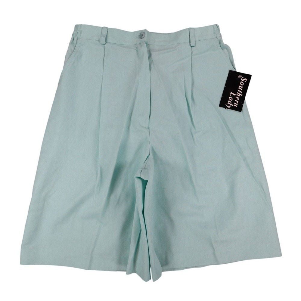 Southern Lady Pleated Shorts Womens 8 Vintage Aqua Green Cotton Twill NWT 5V00